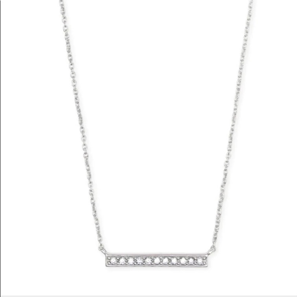 Kendra Scott Silver Bar Pendant Necklace with Clear Stones